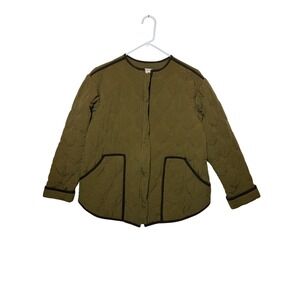 Knox Rose Women's Quilted Jacket Size S Green Brown Trim Casual Lightweight